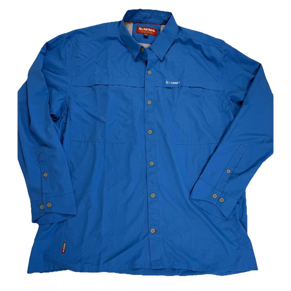Simms Fishing Outdoor Shirt Mens 2XL XXL Blue Long Sleeve Button Up Vented